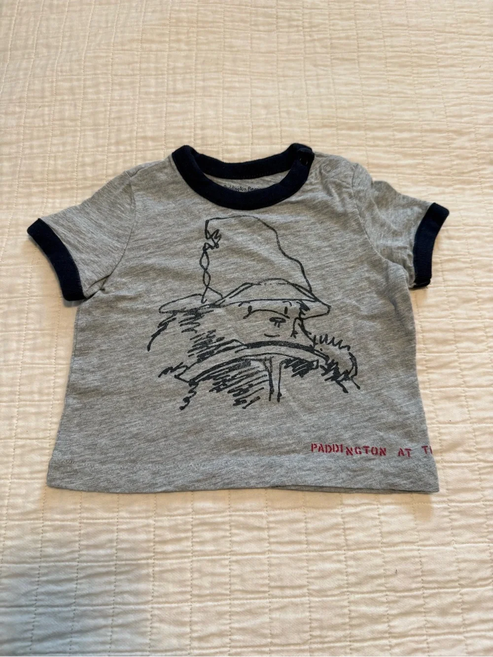 Baby Gap Paddington Bear Grey Ringer T-Shirt Snap Shoulder Size 3-6 months